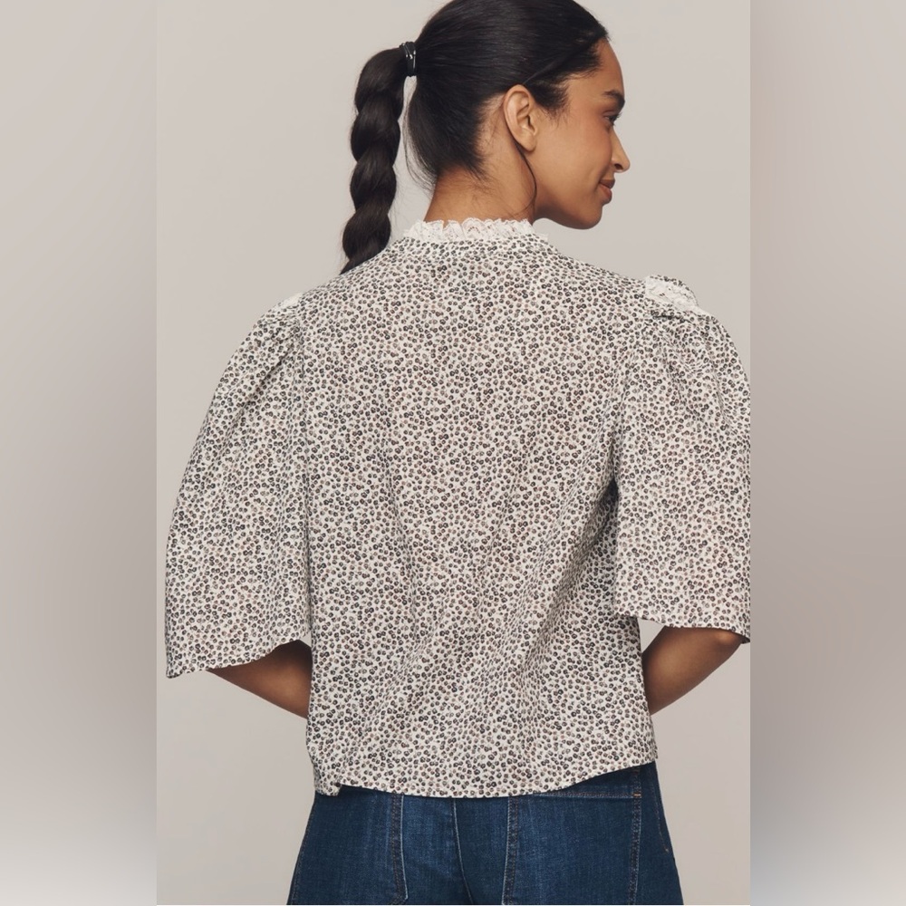 Anthropologie Cape-Sleeve Lace-Trim Blouse In: Sand - Picture 2 of 5